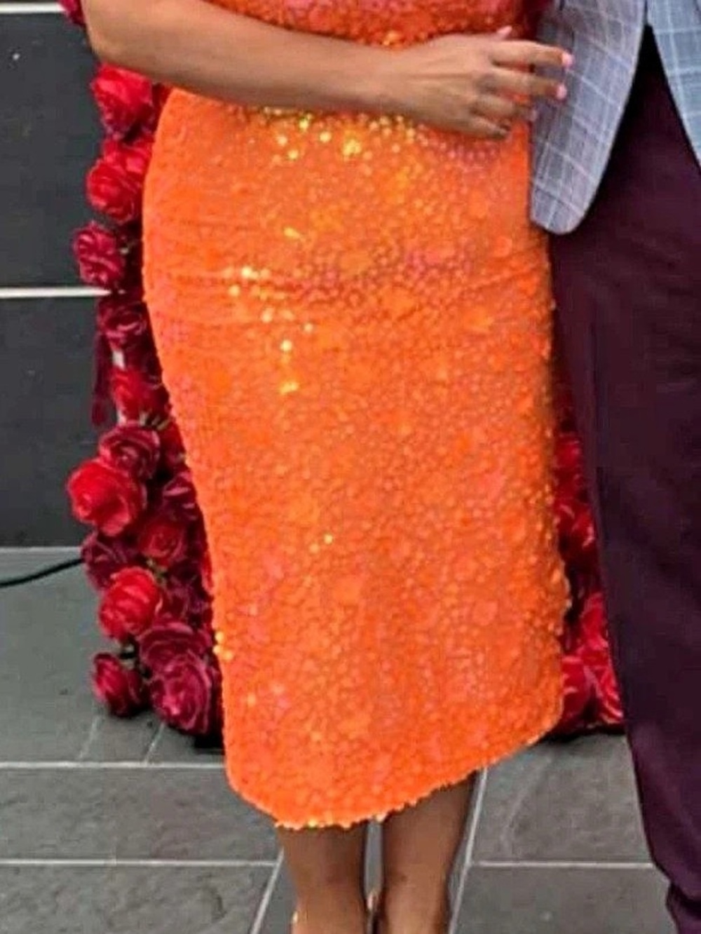 Orange Sequin Midi Dress Like New